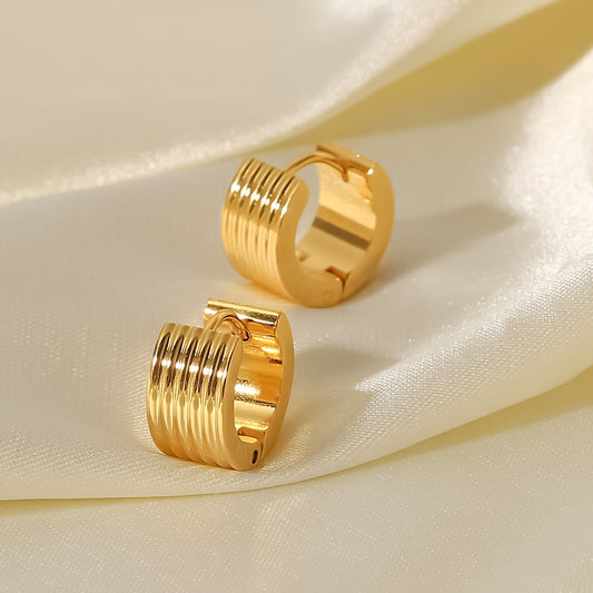 5pcs New Style Titanium Steel Earrings Jewelry 18K Gold Wide Ribbed Stainless Steel Studs Fashion Personality Earrings Women