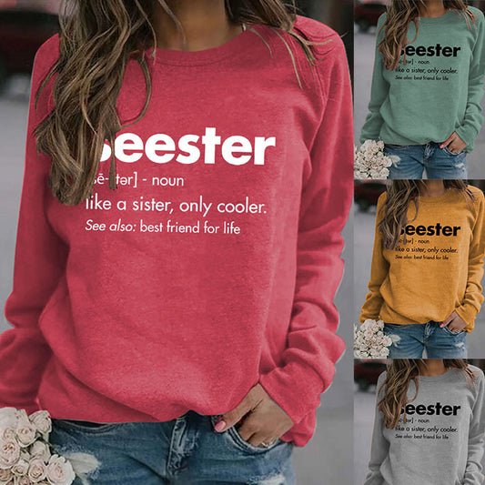 Crew-Neck Fashion Letter Women's Top Long-Sleeved Seester Se Loose Print Hoodie