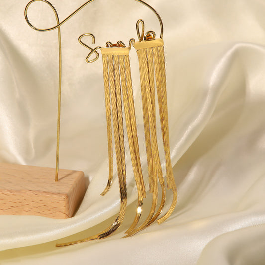 5pcs Style Exaggerated Long Tassel Earrings Feminine Metallic Sense Does Not Fade All-Match Titanium Steel Drop Earrings