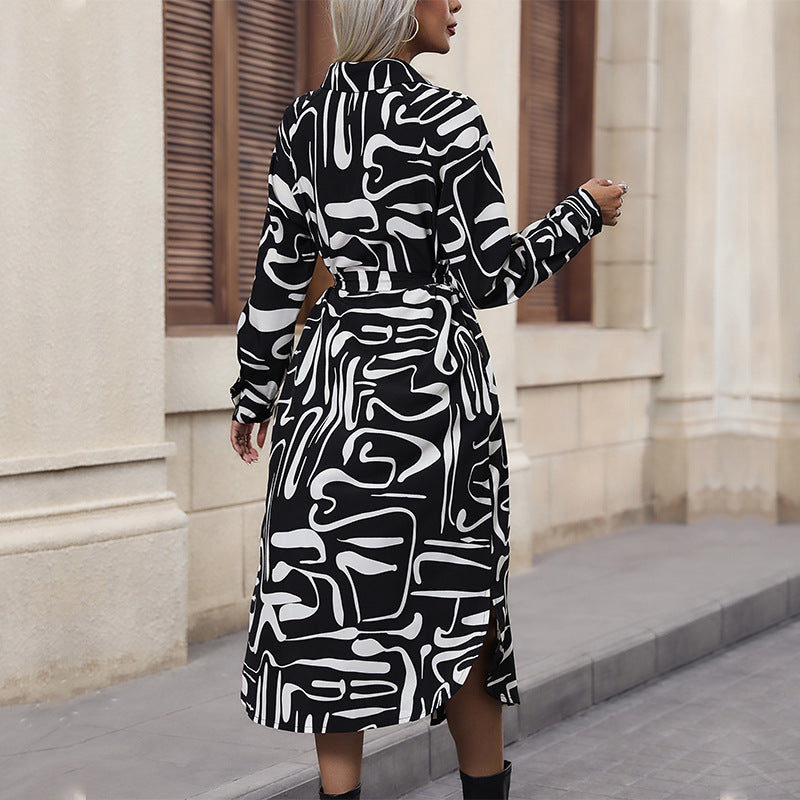 Autumn New Fashion Women's Long-Sleeved Lapel Dress Women