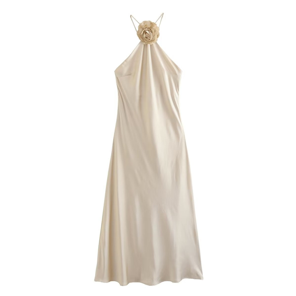 Summer Women's New Solid Color Decal Halter-Neck Dress