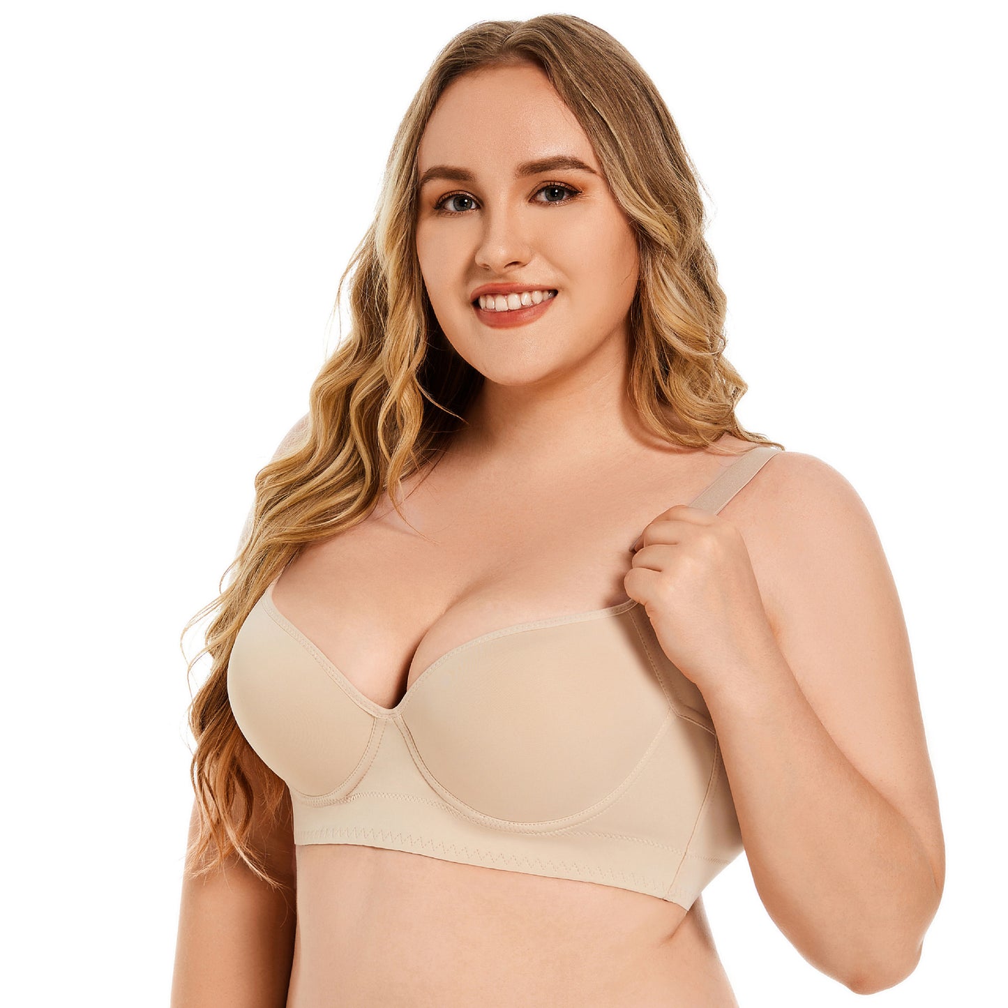 Plus-Size Smooth Sexy Underwear Women Pull Up A Pair Of Anti-Sag Underwire Bra Deep V Bra