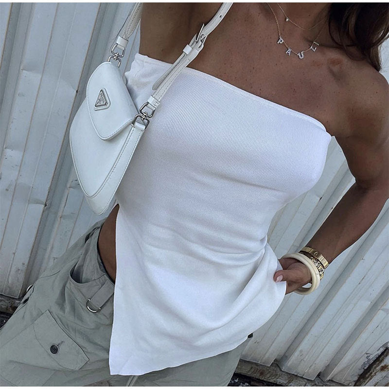New Sexy Hottie Strapless Solid Color Side Slit Top
