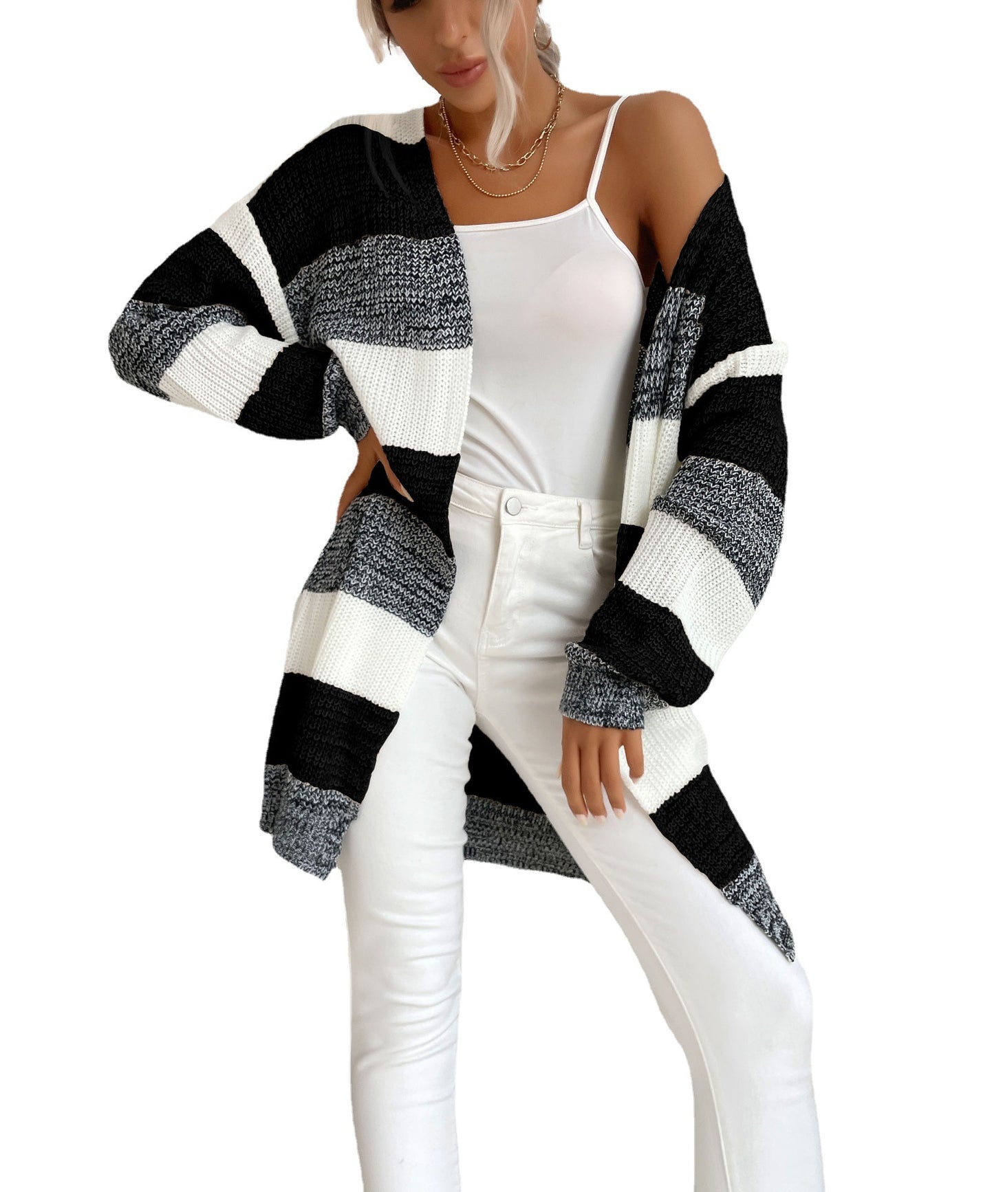Autumn And Winter New  Women's Long Buttonless Color Sweater Coat