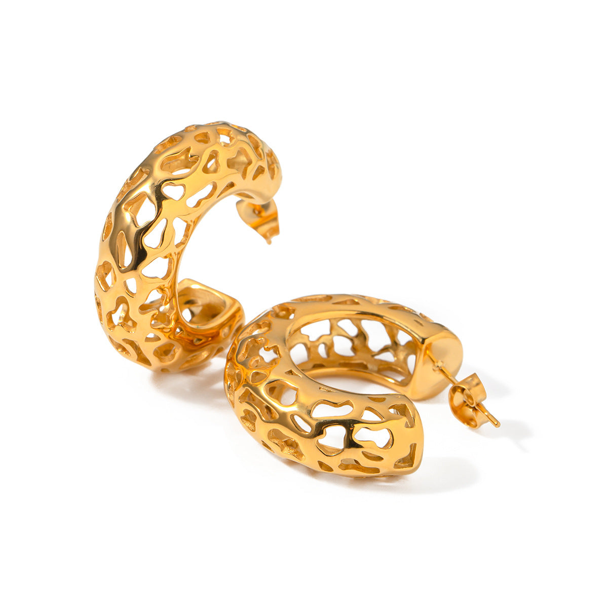 5pcs 18K Gold Stainless Steel Hollow-Out Large C-Shaped Earrings Jewelry