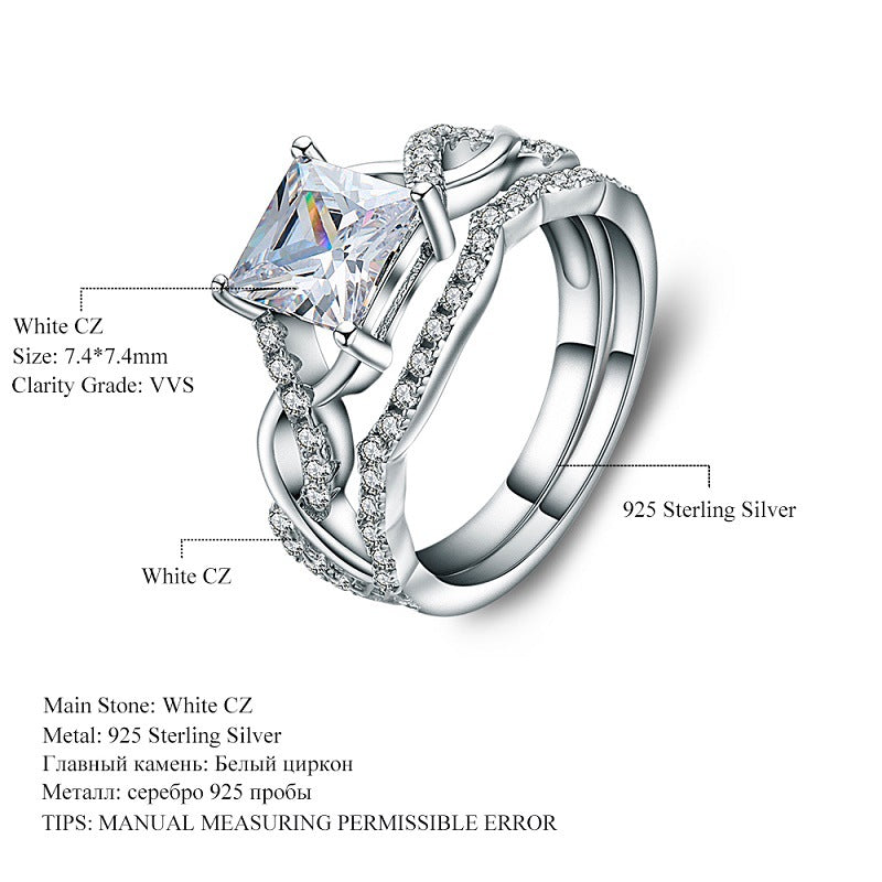 Fashion Ring Set Creative Designer Inlaid Square Diamond Stone Custom 925 Silver Ring