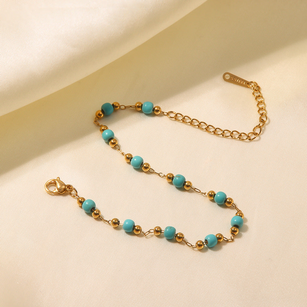 5pcs Women's Bracelet 18 Gold Plated K Stainless Steel Turquoise Bracelet Geometric Style Bracelet Decoration