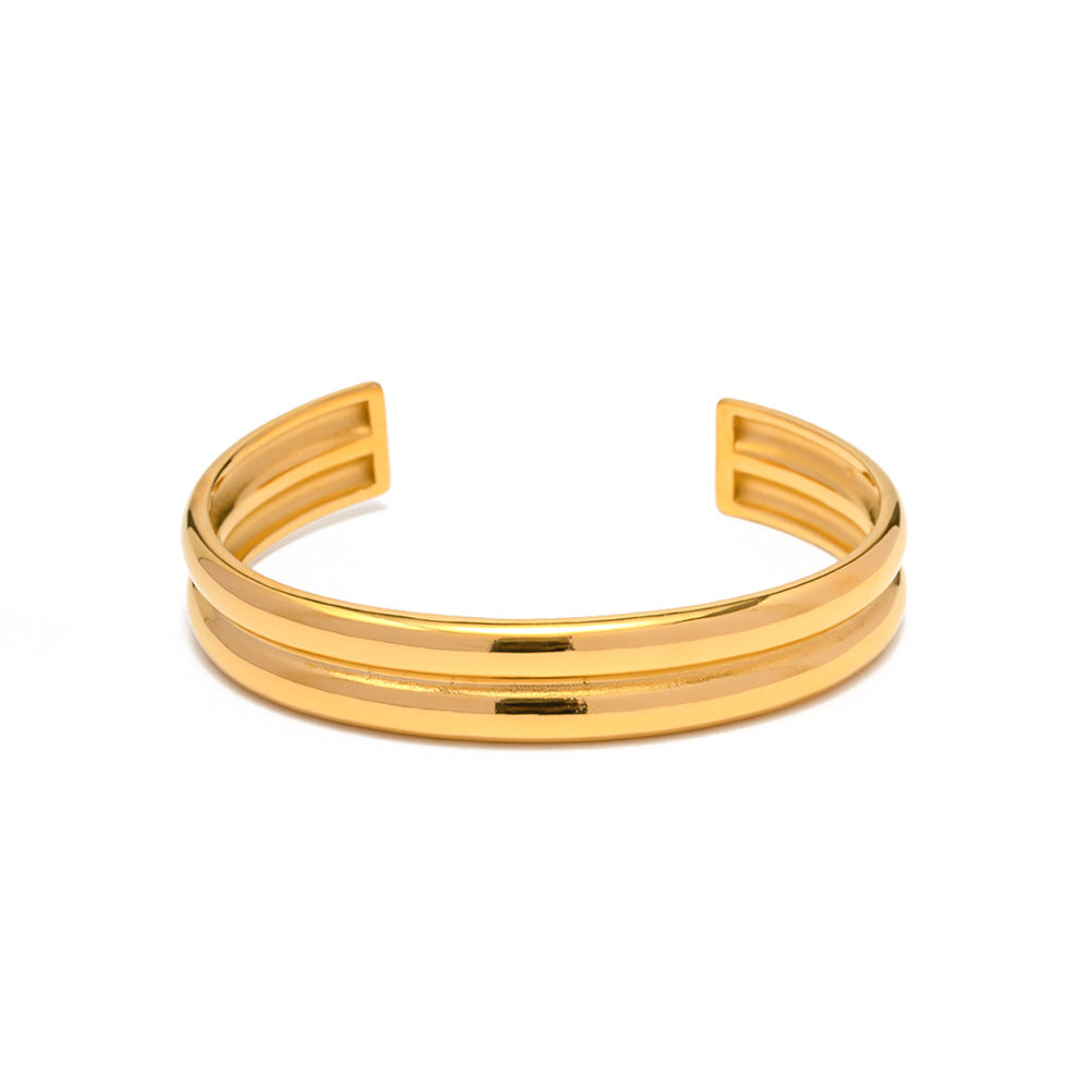 5pcs Fashion Style Design 18K Gold Stainless Steel Double Exaggerated Bracelet Hand Decoration Electroplated Women's Jewelry