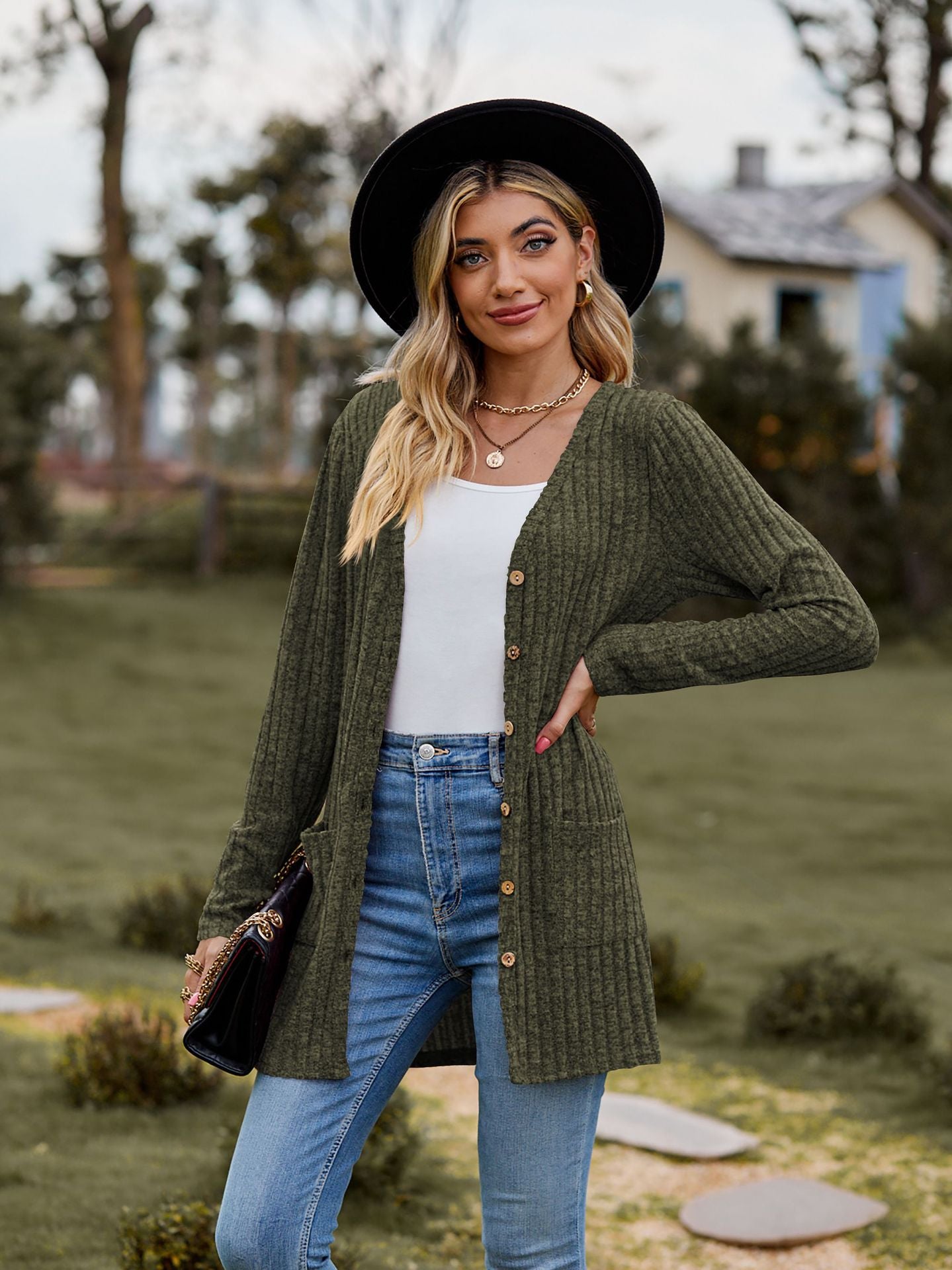New Fall New Women's Women's Ground Wool Pit Strip Solid Color Long Sleeve Women Cardigan Coat