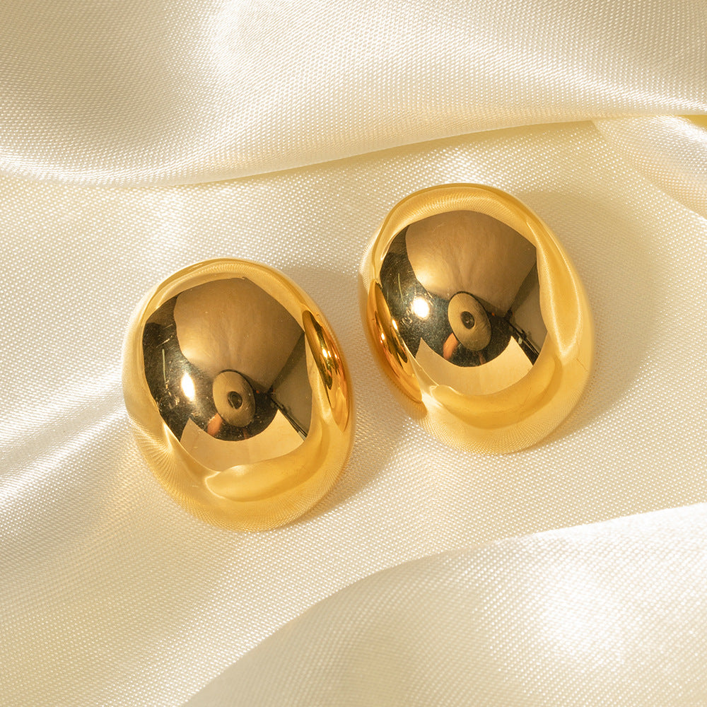 5pcs 18K Gold Stainless Steel Oval Earrings Women's Fashion All-Matching Geometric Earrings