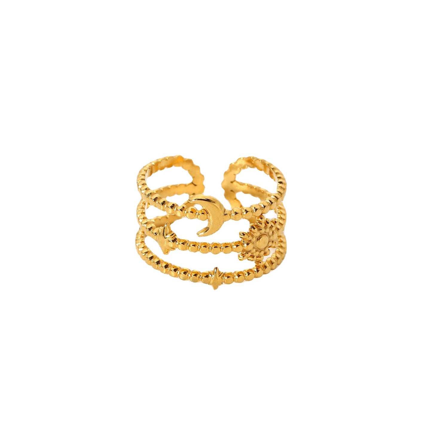 5pcs Hot Three-Layer Starmoon Open Ring 18K Gold Plated Stainless Steel Women's Popular Jewelry Ring