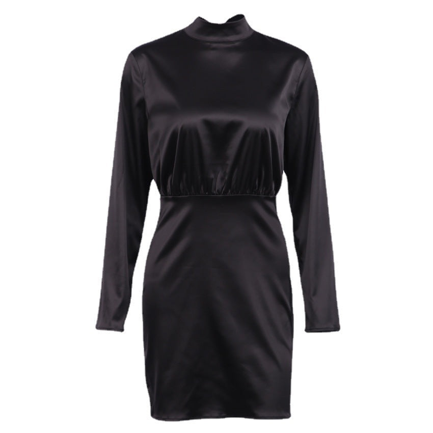 Fall New Satin Waist Dress Halter Bow High Neck A-Line Skirt Skirt Woman
