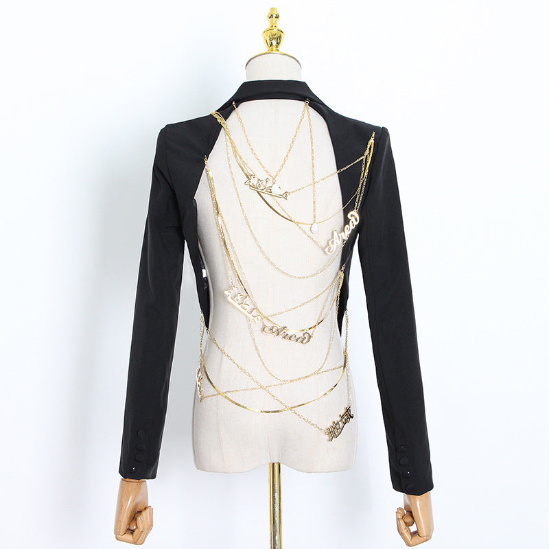 Small Fashion Sense Autumn New Sexy Big Back Chain Design Waist Small Suit Jacket