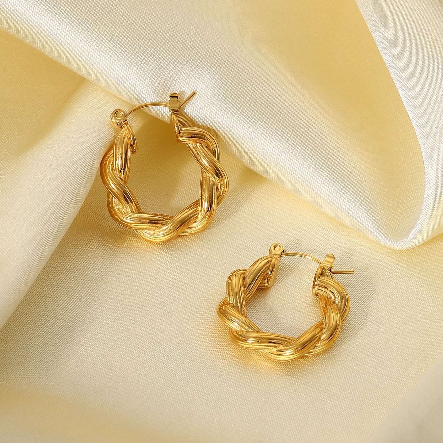 5pcs New Fashion Creative Style Earrings For Women 18K Gold Plated Stainless Steel Double Strand Twist Ribbed C-Shaped Earrings