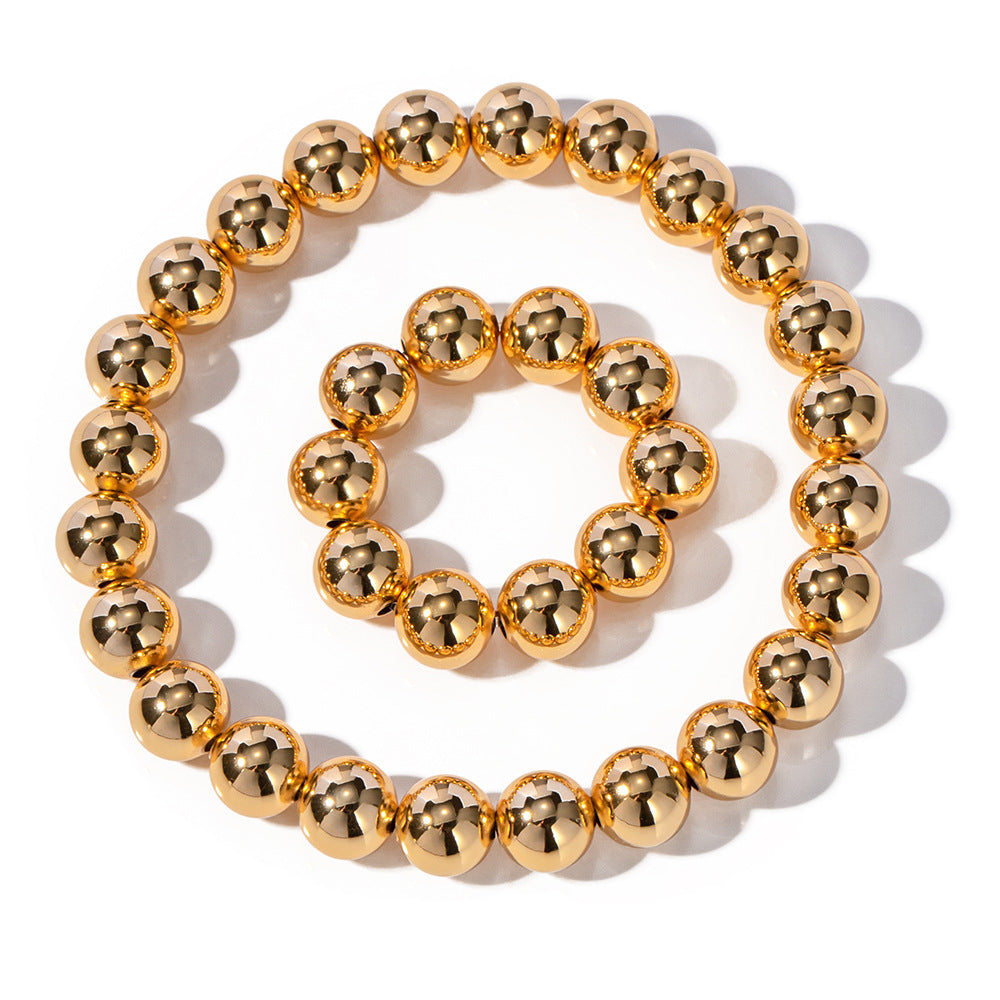 5pcs Fashion Popular 18K Gold Copper Bead Elastic 8Mm Non-Fading Necklace Jewelry