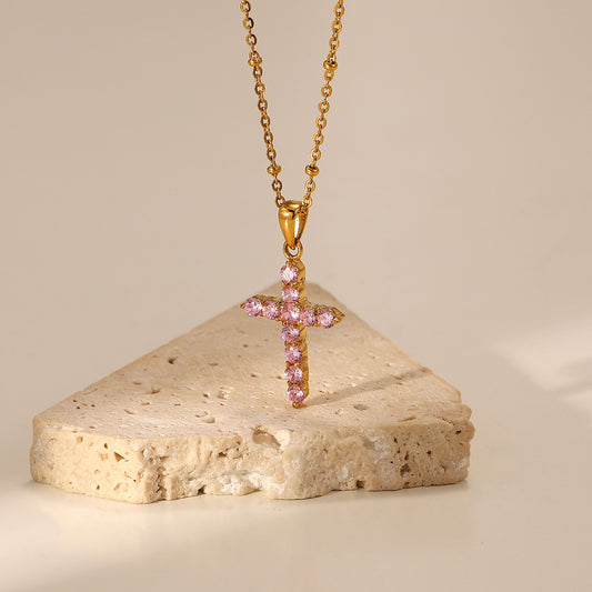 5pcs Accessories Popular Necklace 18K Gold Plated Stainless Steel Zircon Cross Pendant Necklace For Women