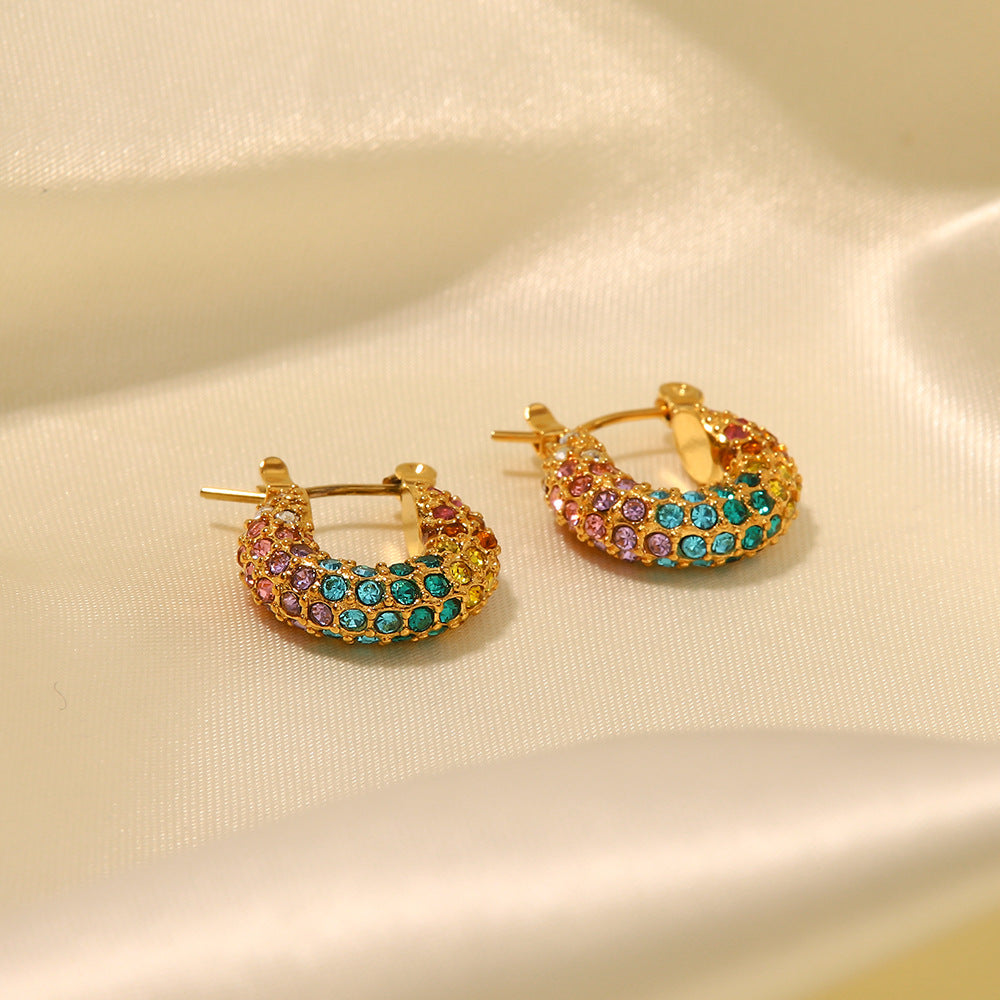 5pcs New 18K Gold-Plated Multicoloured Diamond Earrings Design Sense Of Fashion All Matching Earrings