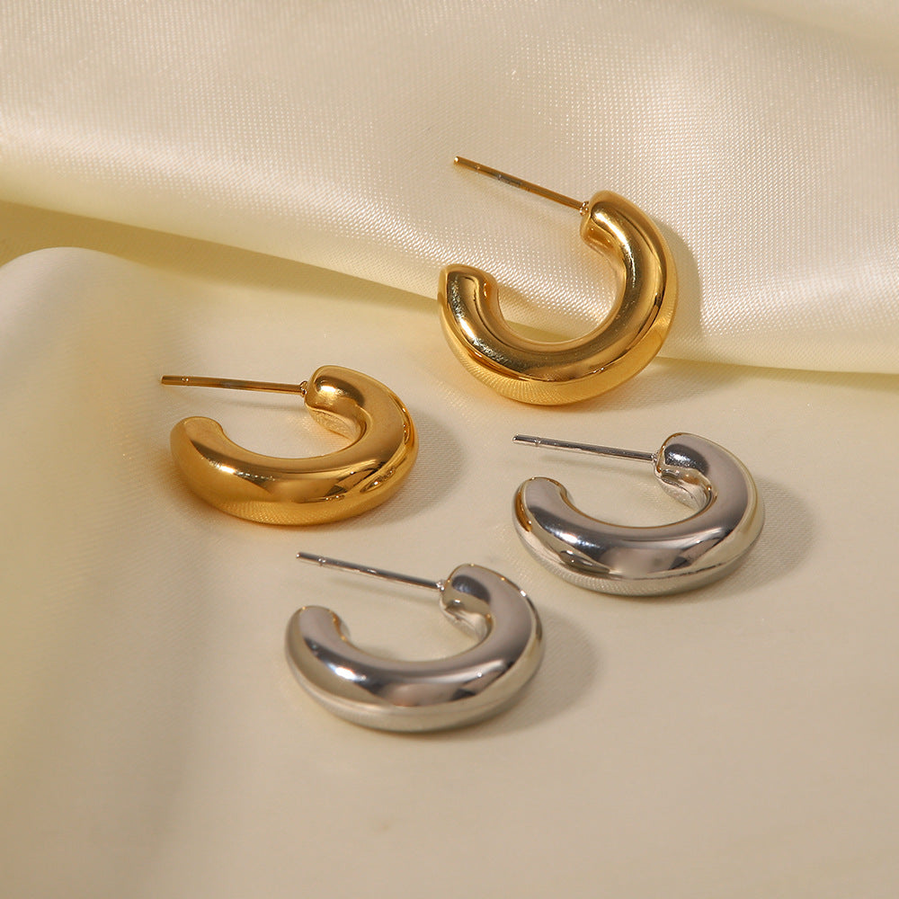 5pcs Fashion Temperament C-Shaped Hollow Stud Simple Titanium Steel Earrings For Women