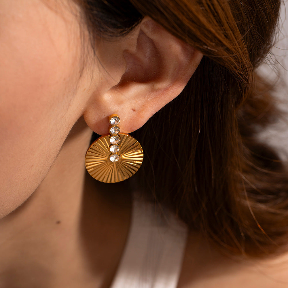 5pcs Geometry Premium Stainless Steel Earrings 18K Gold Stainless Steel Pearl Scalloped Earrings