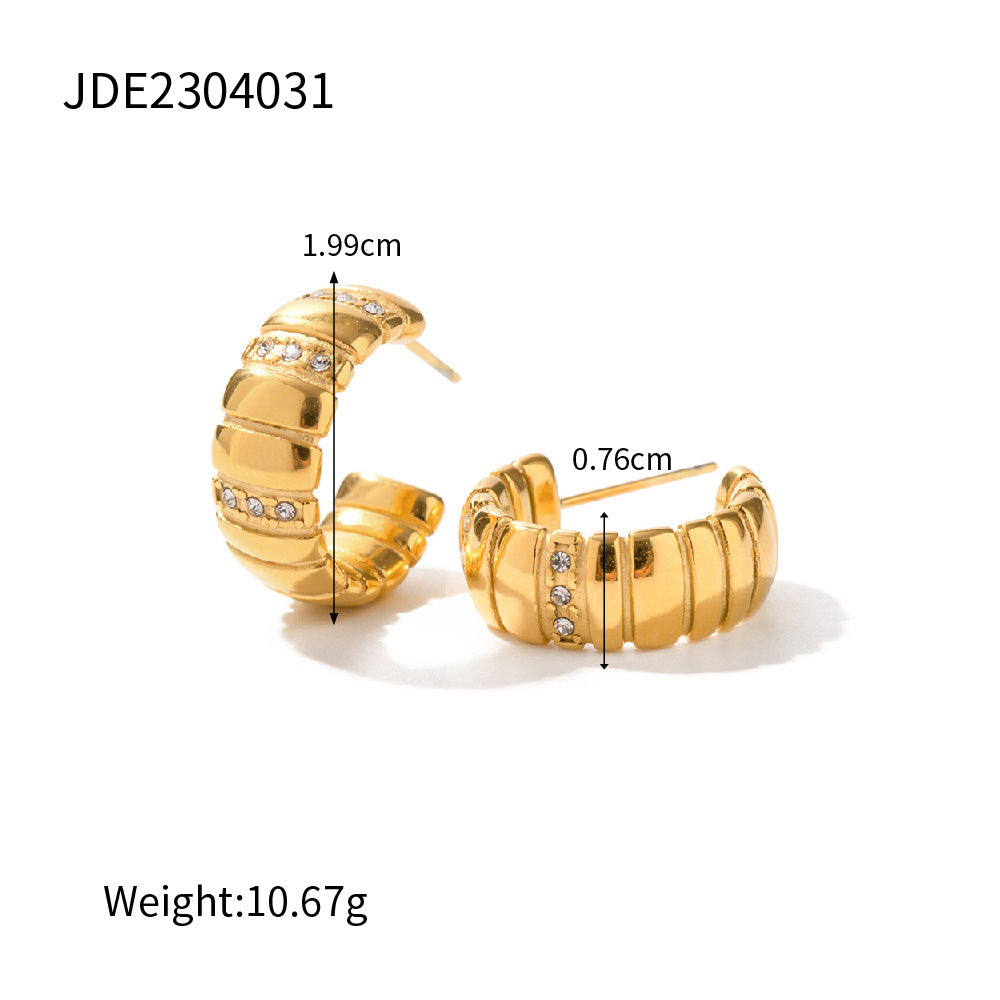 5pcs A Hot 18K Stainless Steel Diamond Bread Grain C Shaped Earrings Do Not Fade Jewelry