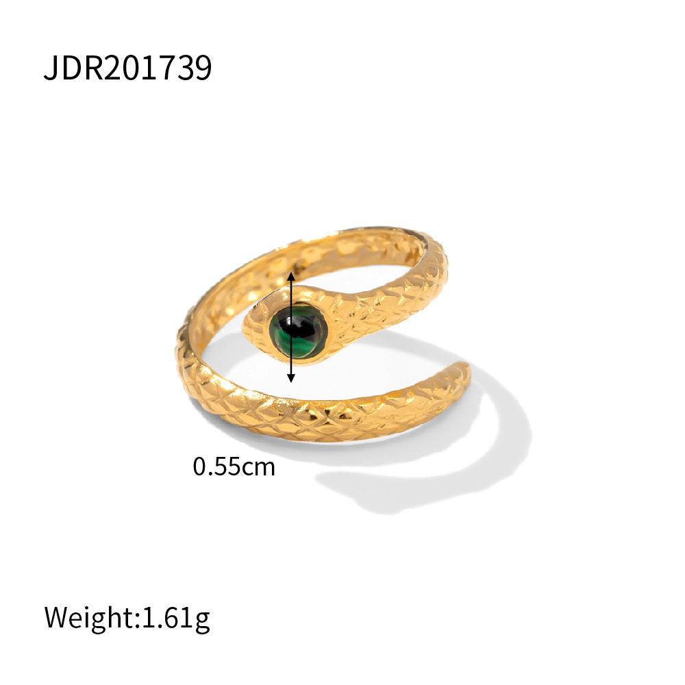 5pcs 18K Gold Plated Stainless Steel Design Natural Malachite Ring Women Do Not Fade Jewelry