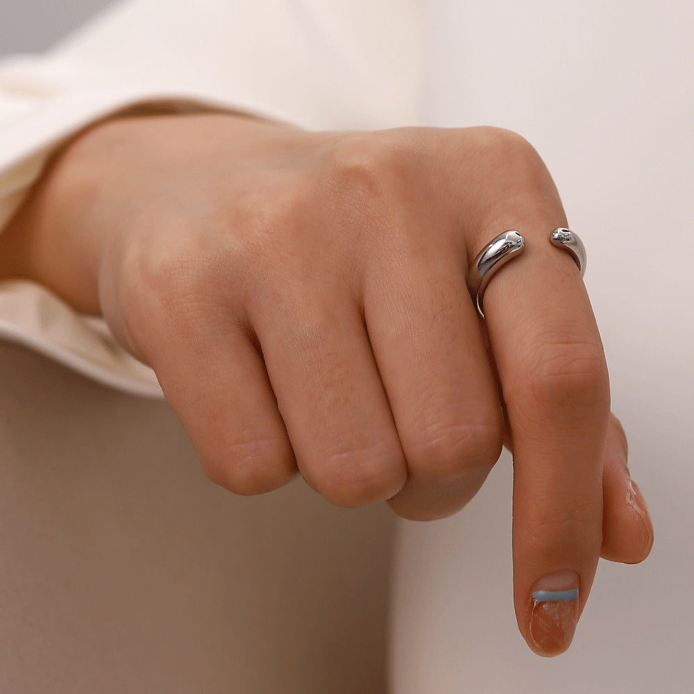 5pcs Titanium Steel Oval Open Ring Women's Fashion All Match Personality Drop Index Finger Ring Cold Jewelry