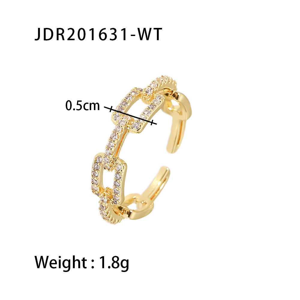 5pcs Small Women's Fashion All-Match Ring 18K Gold Plated Copper Open Adjustable Ring Jewelry