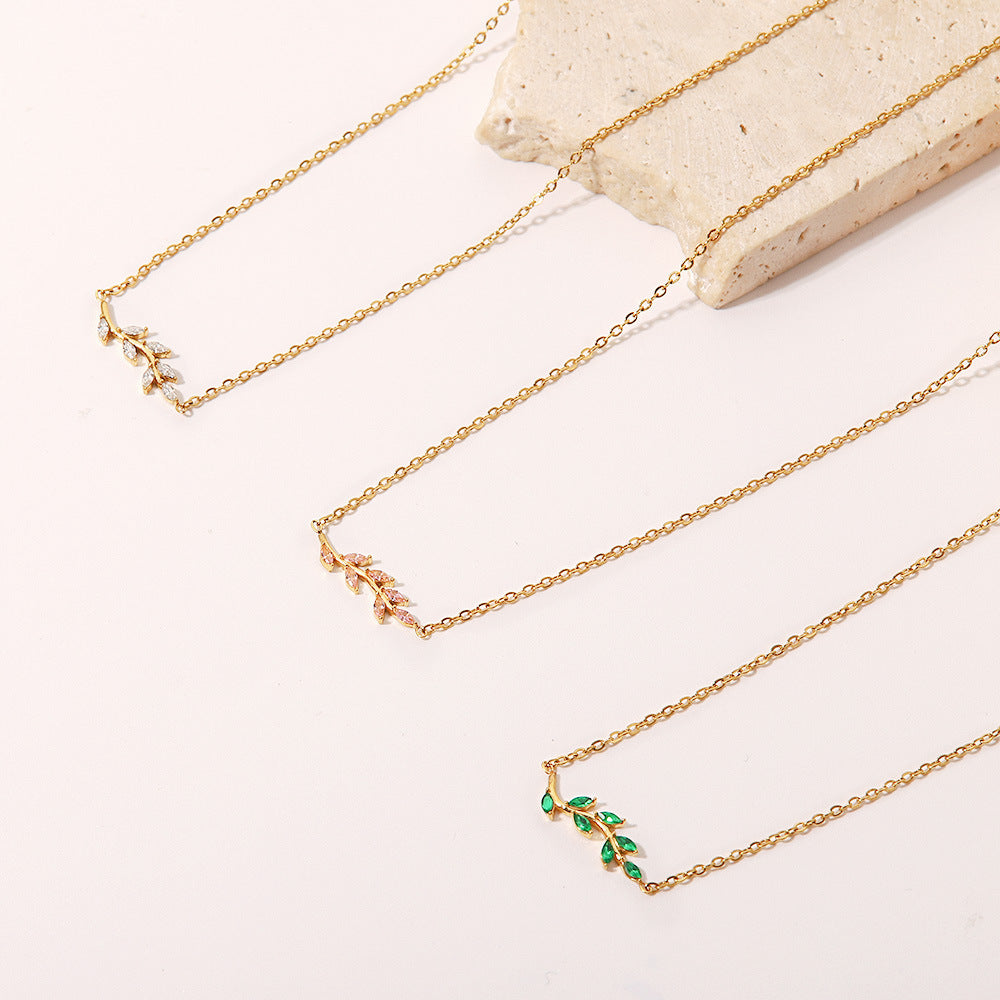 5pcs Stylish Women's Titanium Steel Necklace Jewelry 18K Gold Stainless Steel Green // White Diamond Pendant Necklace