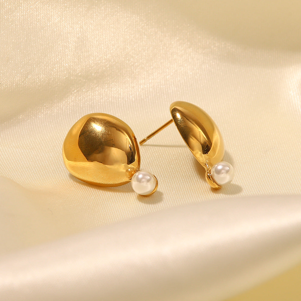 5pcs 18K Gold Plated Exaggerated Smooth Texture Set Pearl Earrings New Fashion All-In-One Earrings