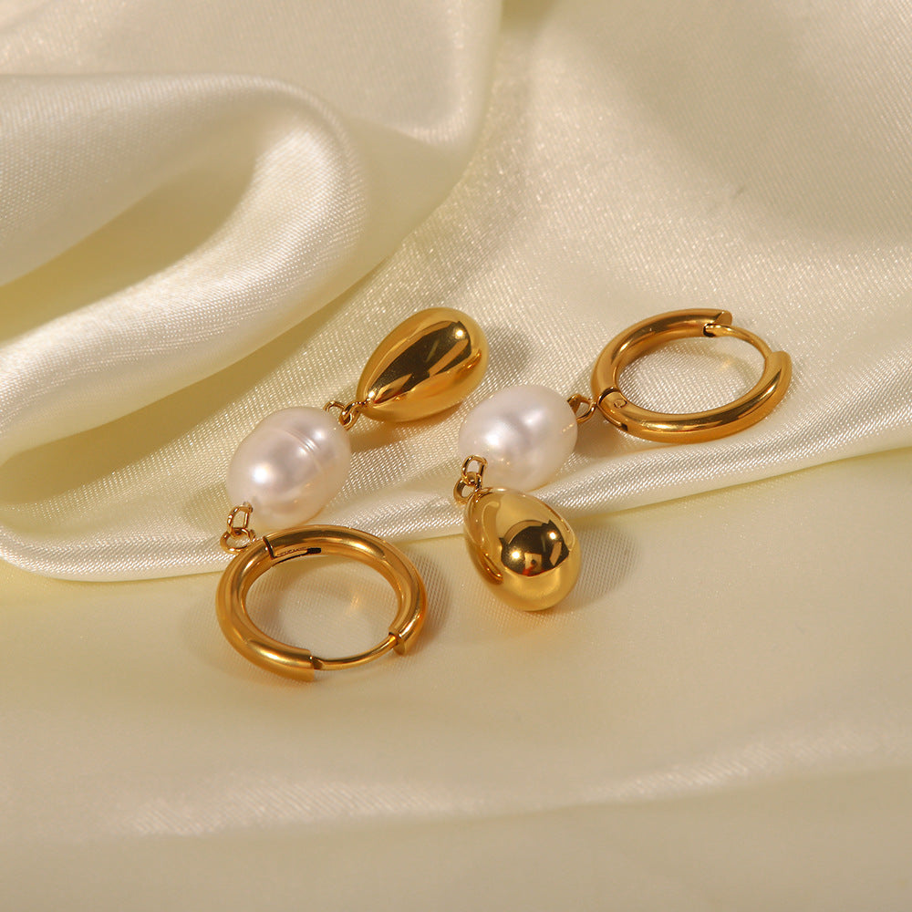5pcs Natural Pearl Plated 18-Karat Gold Earrings Simple Temperament Does Not Fade All Matching Earrings