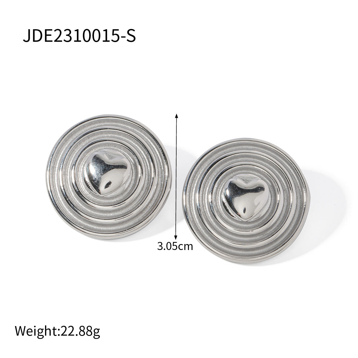 5pcs Gold Stud Earrings Fashion Personality 18K Gold Stainless Steel Centre Heart Round Corrugated Earrings