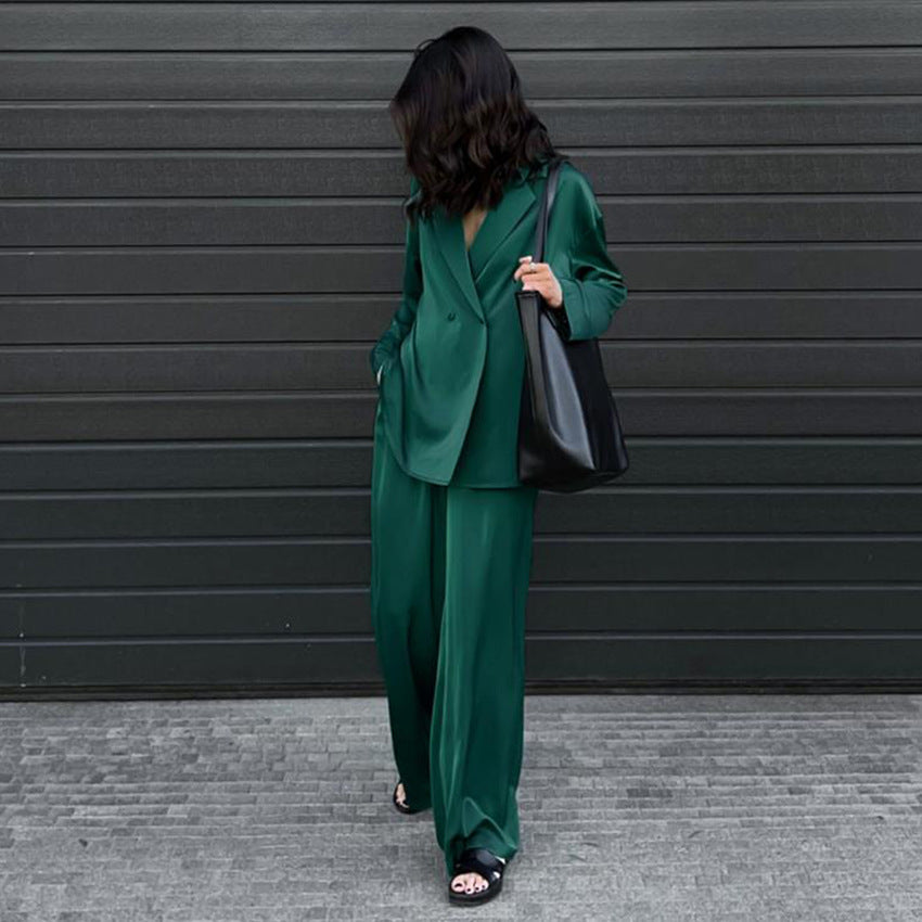 Early Autumn Women's Long-Sleeved Temperament Fashion Suit Trousers Sag Satin Fashion Casual Suit