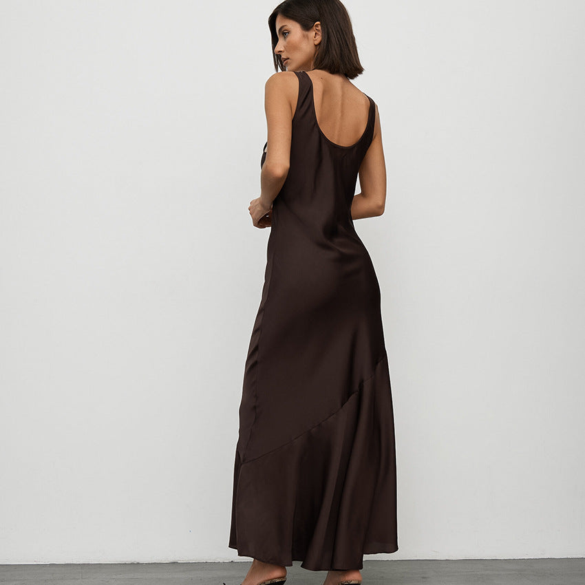 Spring And Summer New Color Satin Satin Dress Small Temperament Long Skirt Women Commute