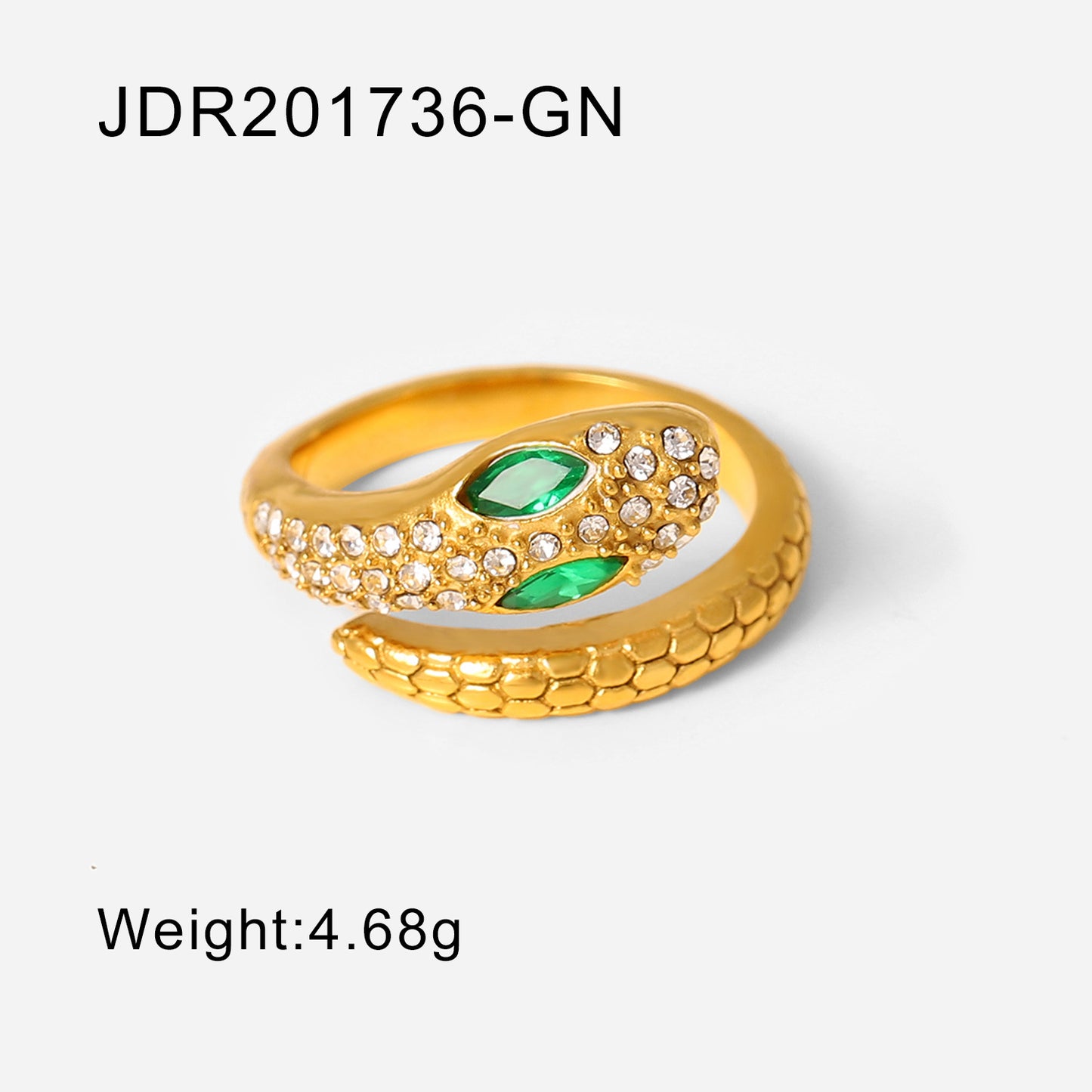 5pcs High Quality Vintage Style Titanium Steel Open Ring Encrusted With Diamond Serpentine Femininity Advanced Sense Of All-Match Ring Ring