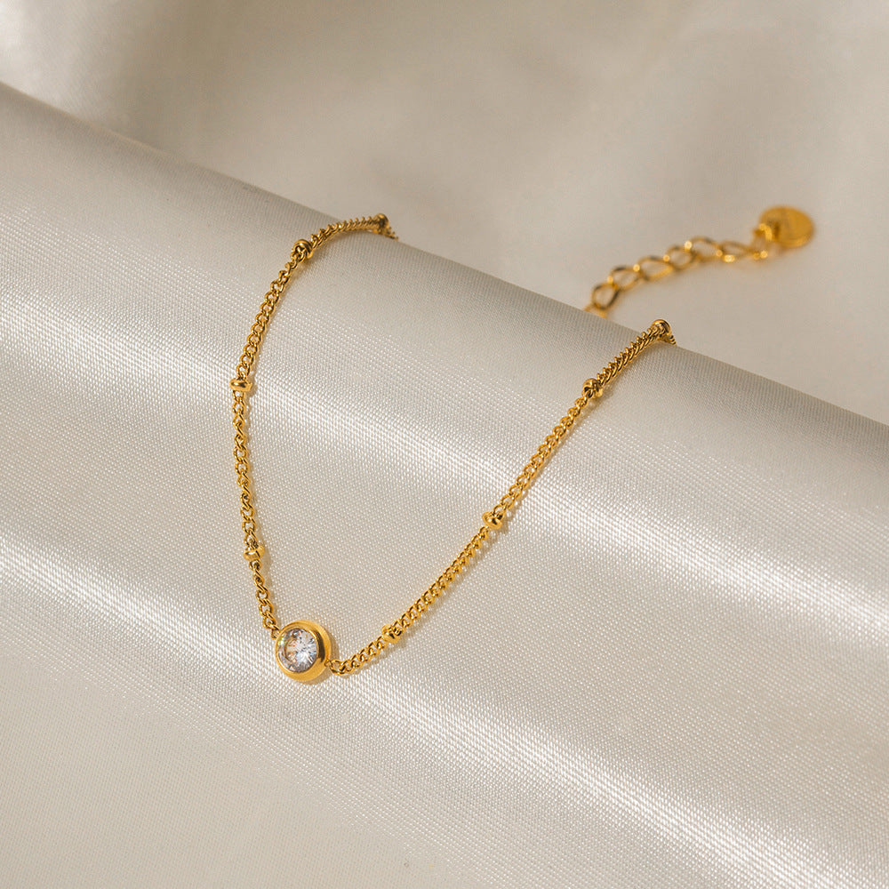5pcs Retro Titanium Steel Bracelet 16K Gold Stainless Steel Inset White Zircon Anklet Women's Titanium Steel Anklet Jewelry
