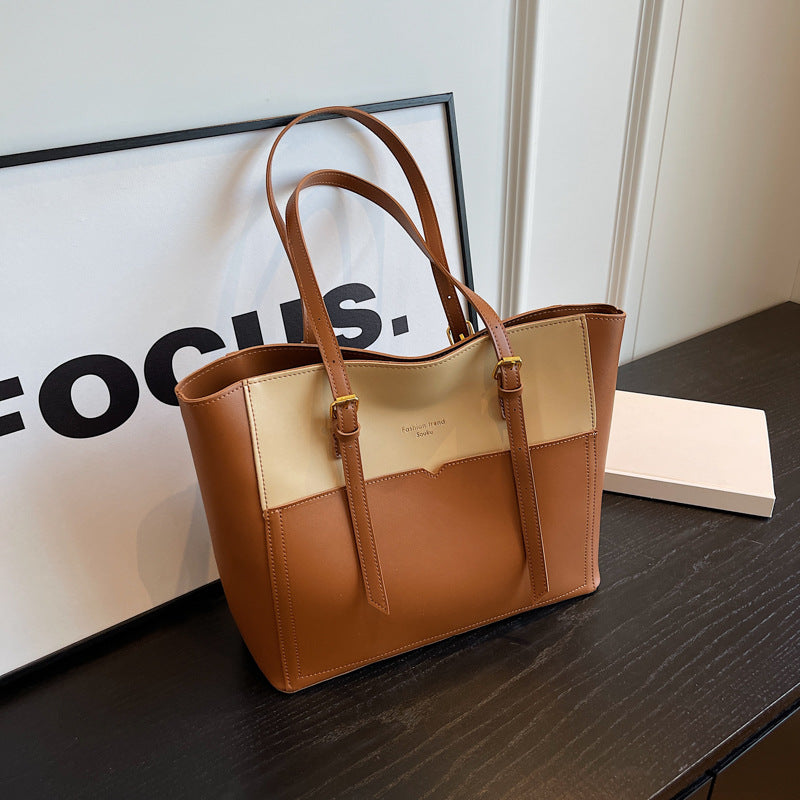 Color Contrast Large Capacity Tote Bag Female Summer New Fashion About Zi HandBag  Shoulder Bag