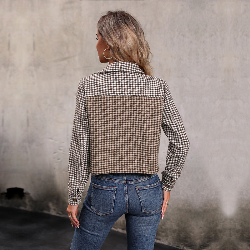Autumn And Winter New Women's Clothing Thousand Bird Lattice Autumn And Winter Jacket Women