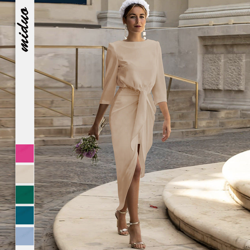 New -Style Evening Dress High-Grade Satin Dress Temperament Elegant Women's Dress Strap Skirt