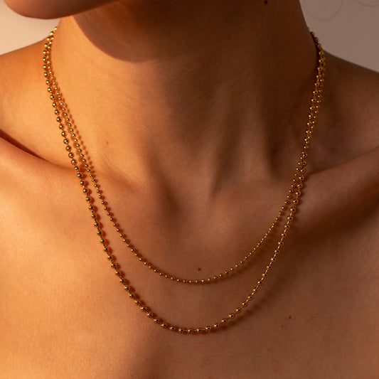 5pcs New Necklace Stainless Steel Temperament 18K Gold Stainless Steel Large Round Bead Small Round Bead Double Necklace Jewelry