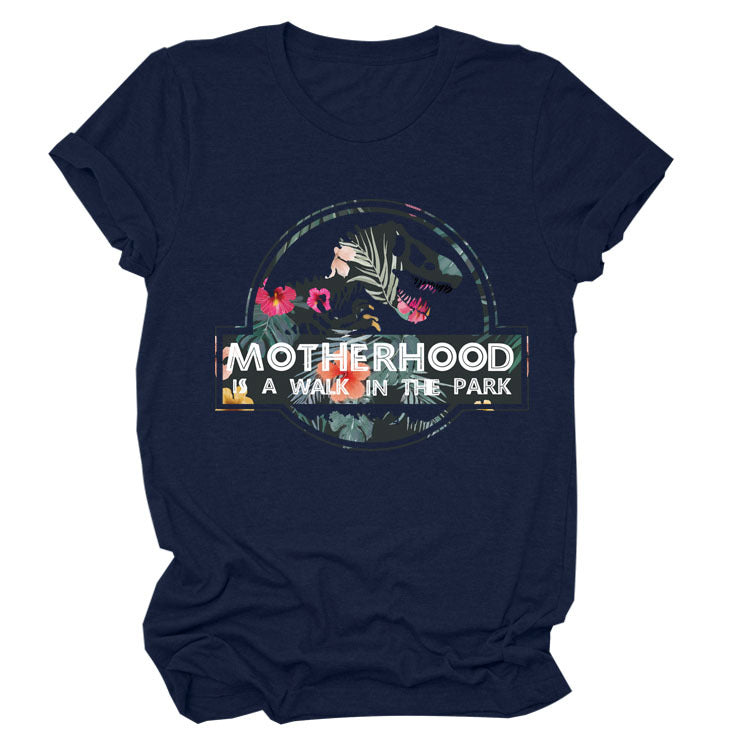 Motherhood Is A Walk In The Park. Plus-Size Round Neck Letter Short-Sleeved Shirt