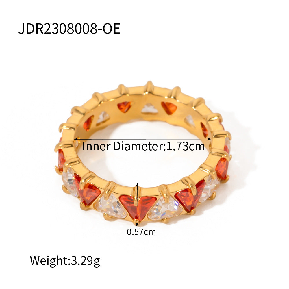5pcs 18K Gold Stainless Steel Inset Triangular Zircon Ring Does Not Fade Niche Jewelry