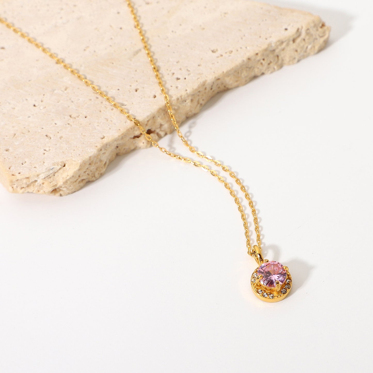 5pcs New Fashion Necklace 18K Gold Stainless Steel Double Round Zircon Pendant Women's Simple Necklace