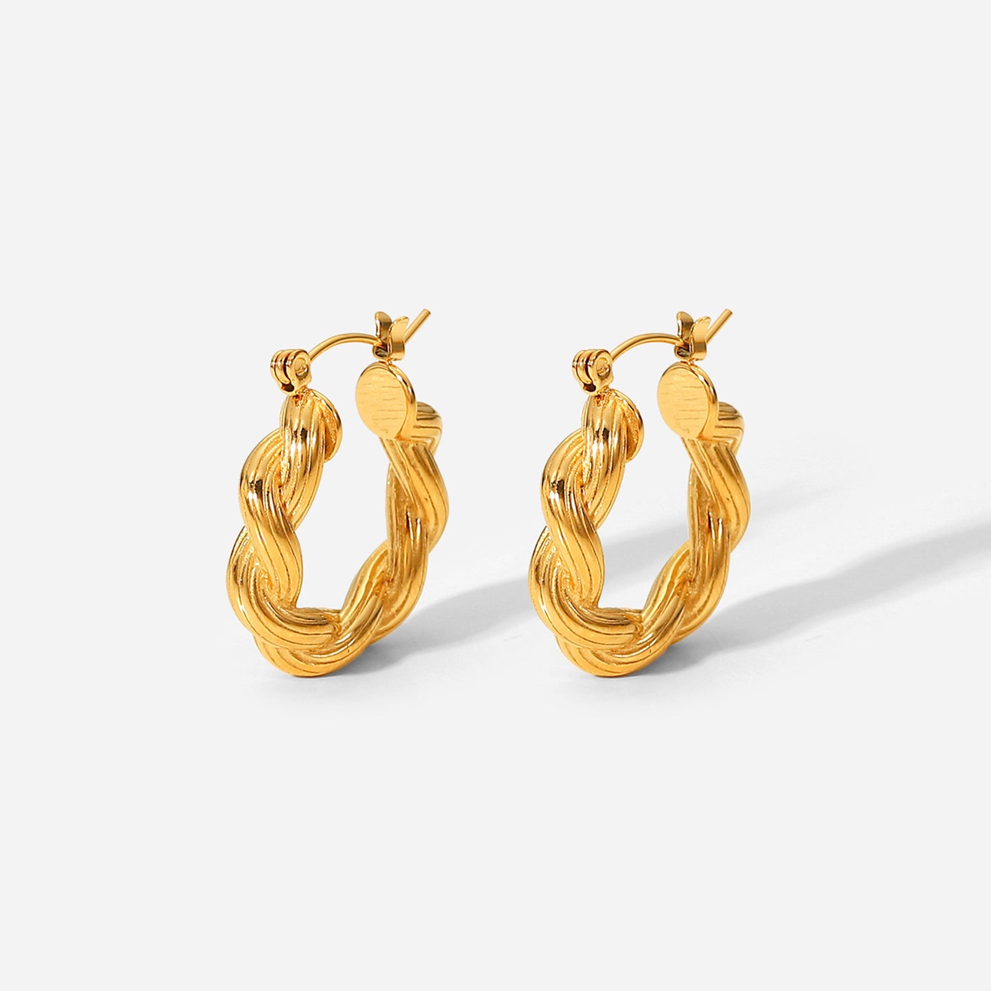 5pcs New Fashion Creative Style Earrings For Women 18K Gold Plated Stainless Steel Double Strand Twist Ribbed C-Shaped Earrings