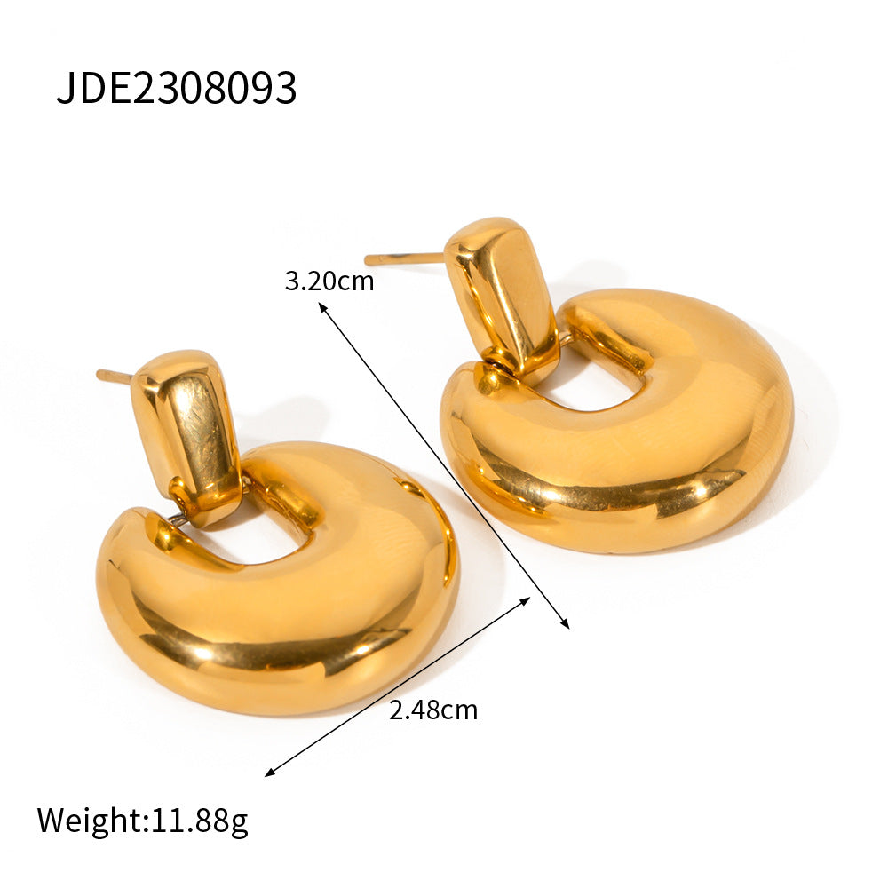 5pcs Niche Simple Retro New 18K Gold High Grade 18K Gold Stainless Steel Round Pendant Earrings