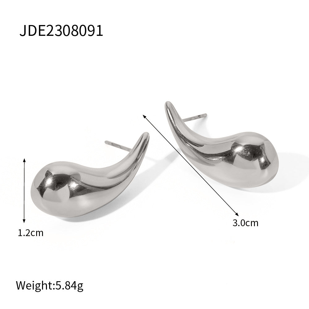 5pcs Simple Cool Color Geometric Long Steel Color Stainless Steel Drop Earrings Exaggerated Temperament Stud Female