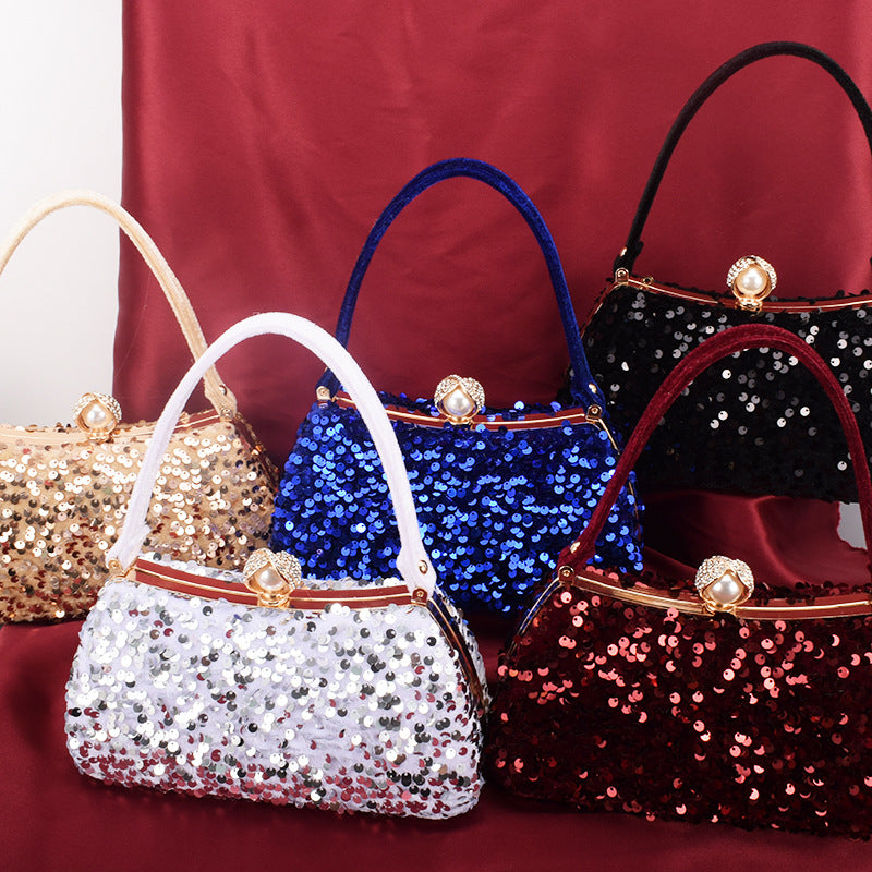New Glitter Dinner Bag Ladies Hand Diamond Bag Dress Solid Color Shoulder Bag