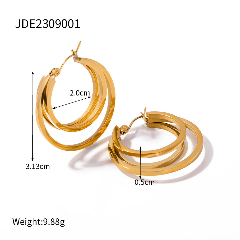 5pcs Titanium Steel Double Line Earrings Earrings Stud New Fashion Temperament Niche Design Earrings