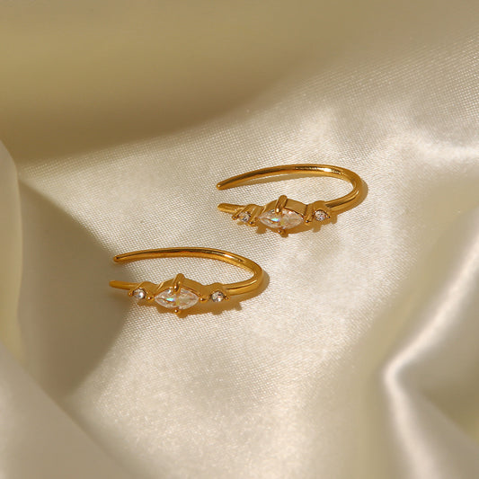 5pcs Fashion Geometric Earrings 18K Gold Plated Stainless Steel Inset Zircon Oval Earrings Style Jewelry