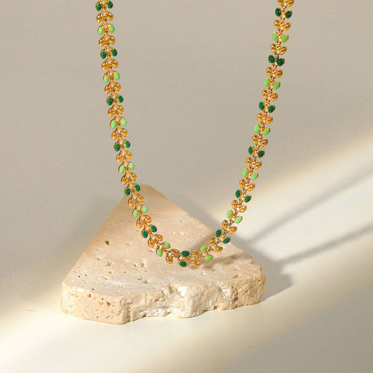 5pcs Fashion Style Necklace 18K Gold Green Dripping Olive Leaf Necklace Women's Personality Accessories