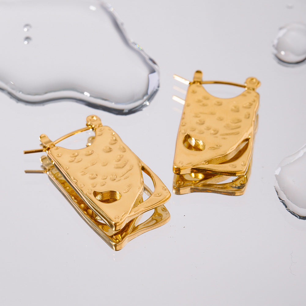 5pcs Stylish Vintage Square Hollow Design Earrings Style 18K Gold Stainless Steel Earrings Studs Female